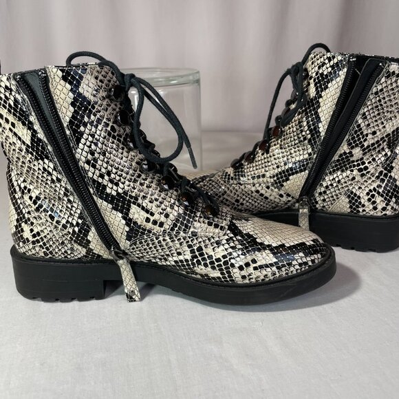 Paolo Trinity Boots Snakeskin Print Moto Combat Lace Up Zipper Size 8 - Picture 3 of 11